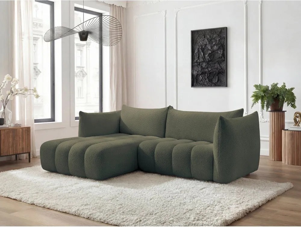 Zöld buklé sarokkanapé (bal oldali-heverő résszel) Azra – Bobochic Paris