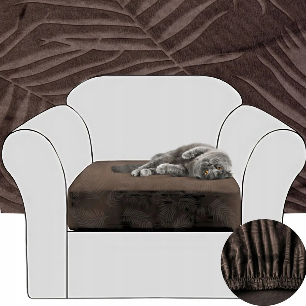 Kanapé Huzat Fotel Háttámla Velúr Dombornyomott Pálmalevelek