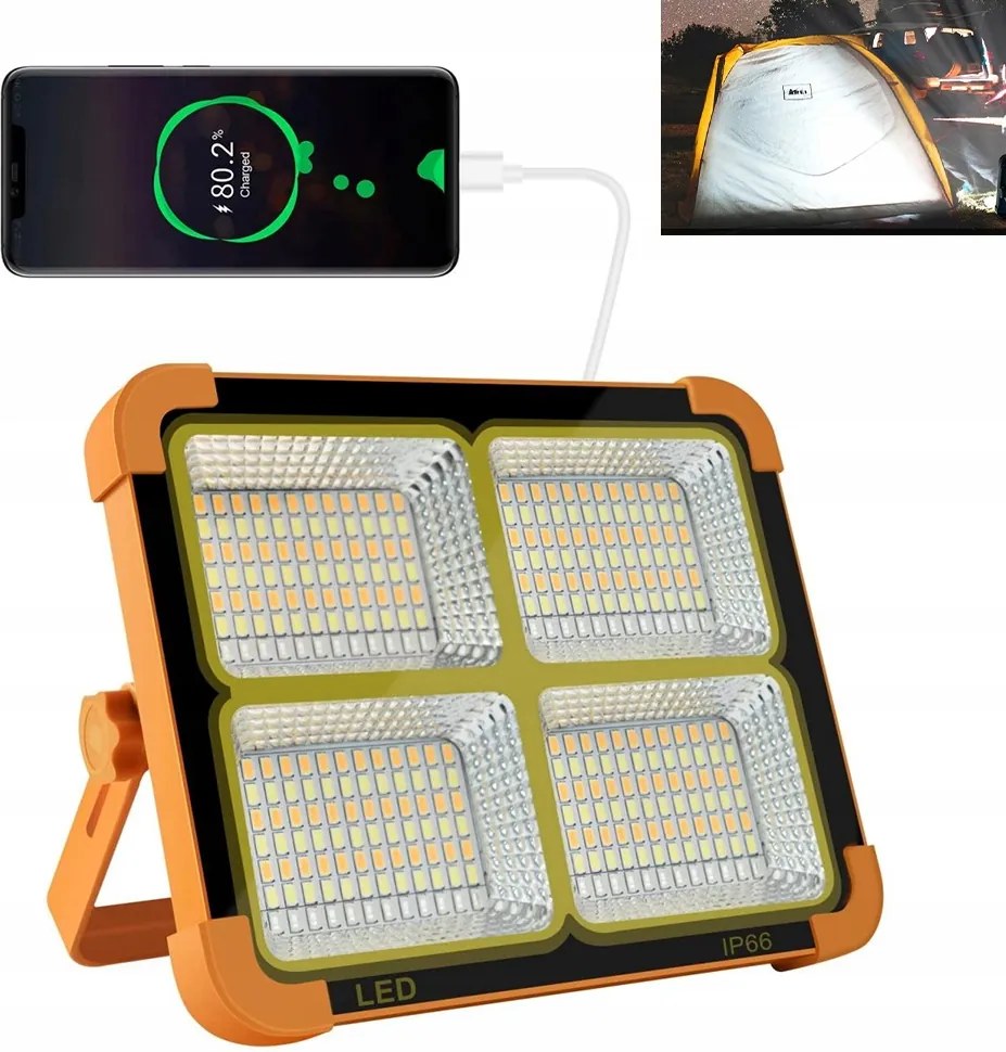 Építőipari Led reflektor 336, napenergiával tölthető, reflektor 18000mAh