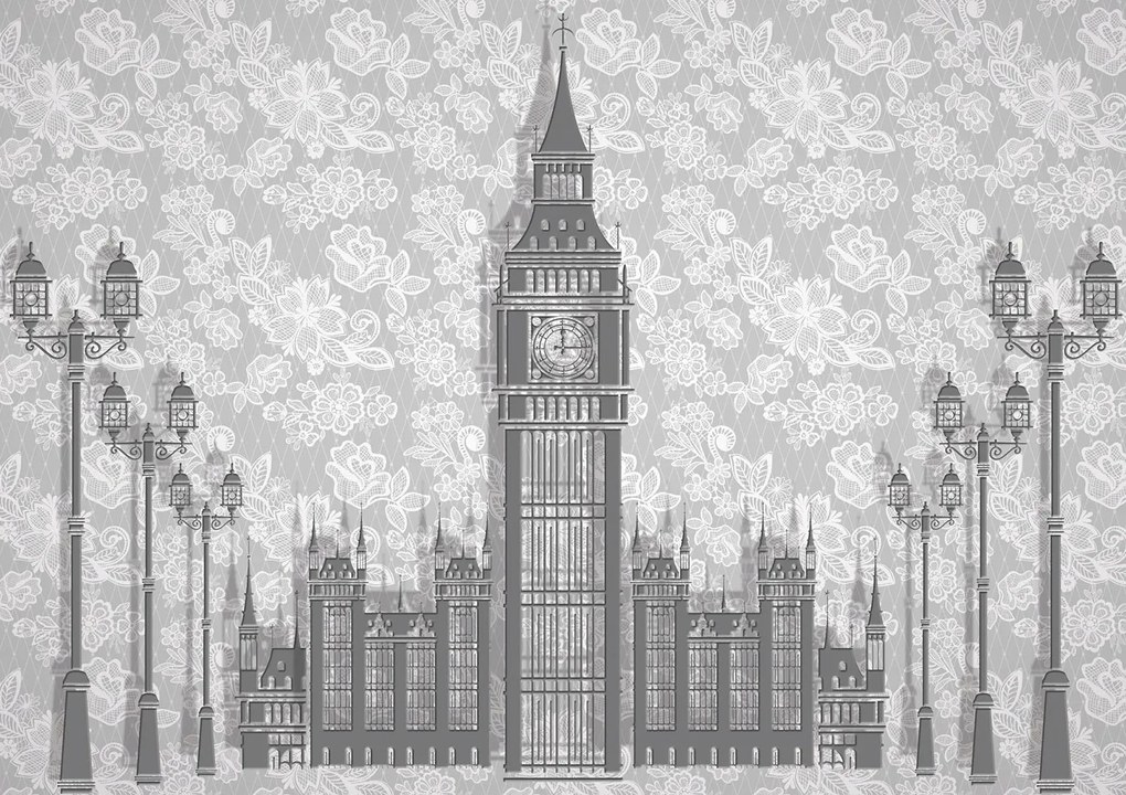 Fotótapéta flizelina Big Ben London virágok vintage elegancia 416x254 +ragasztó