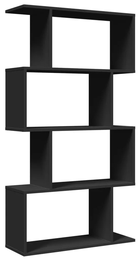 4 szintes fekete szerelt fa elválasztó könyvespolc 70x24x129 cm