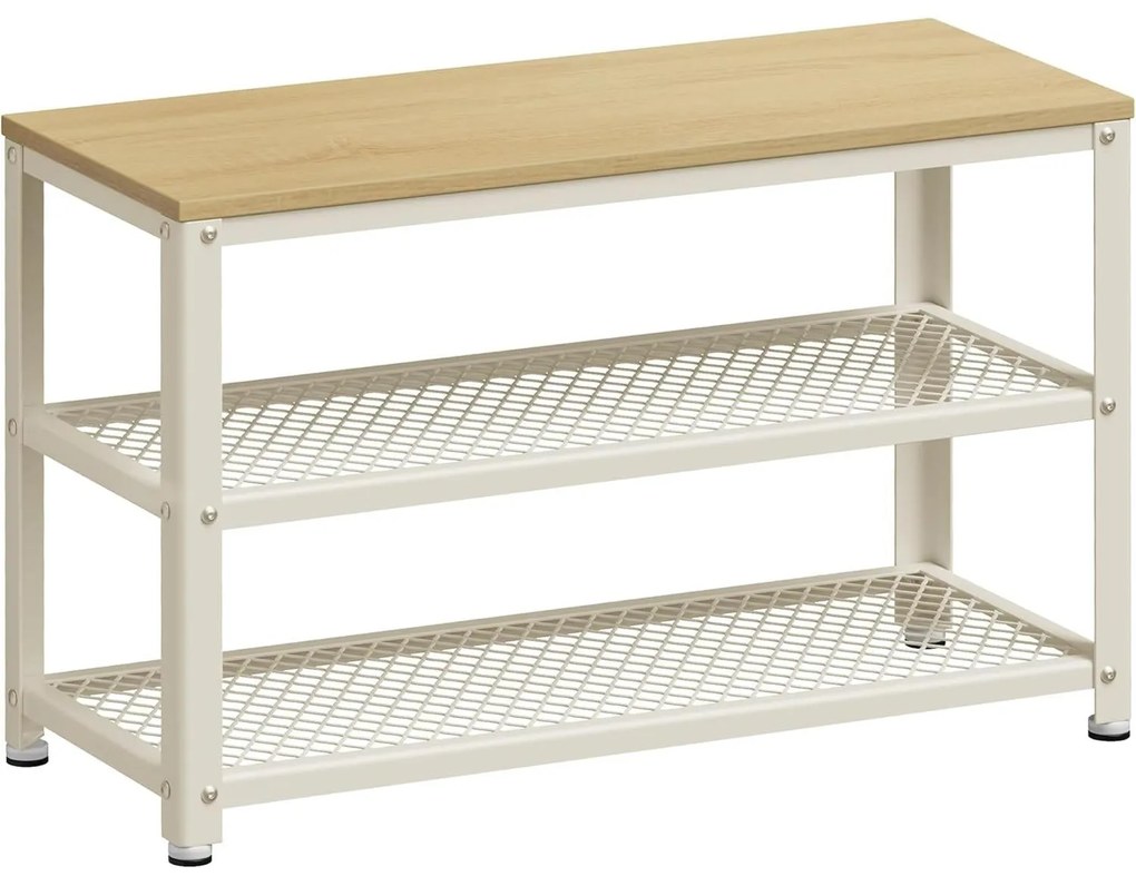 2 polcos Cipőtartós pad, 30 x 73 x 45 cm tölgy bézs és klasszikus fehér