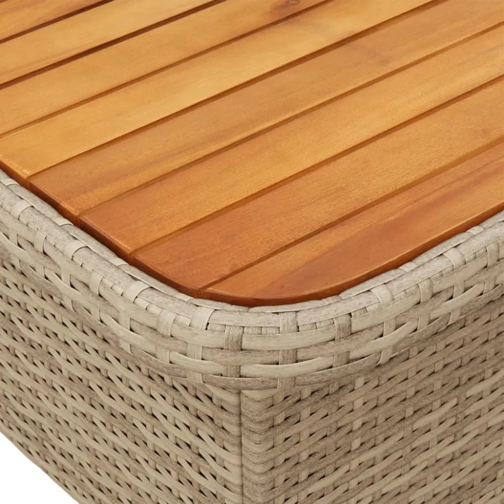 bézs polyrattan és akácfa kerti asztal 110 x 110 x 71 cm
