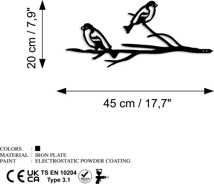 Bird fém kerti dísztárgy, fekete, 45×20 cm