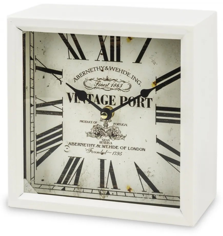 Vintage Port London szögletes kopottas fehér kvarc falióra római számokkal 20x20x10cm