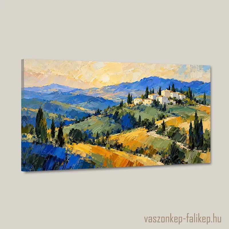 Napfényes toszkán dombok falikép – kézzel készült 40x23 cm