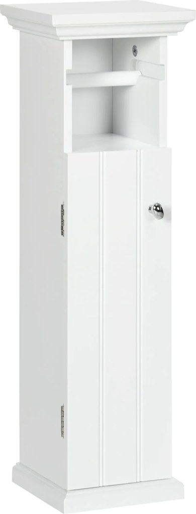 Kleankin Fürdőszobai Szekrény WC Papírtartóval, Helytakarékos Tárolás Fából, mérete: 21,5L x 17,8W x 66,5H cm, Fehér | Aosom