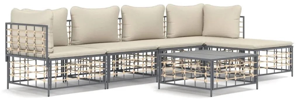 6 részes antracitszürke polyrattan kerti ülőgarnitúra párnákkal