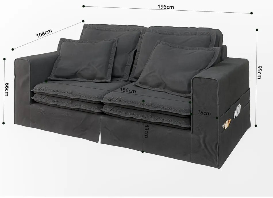 Antracitszürke kanapé 196 cm Nora – Ropez