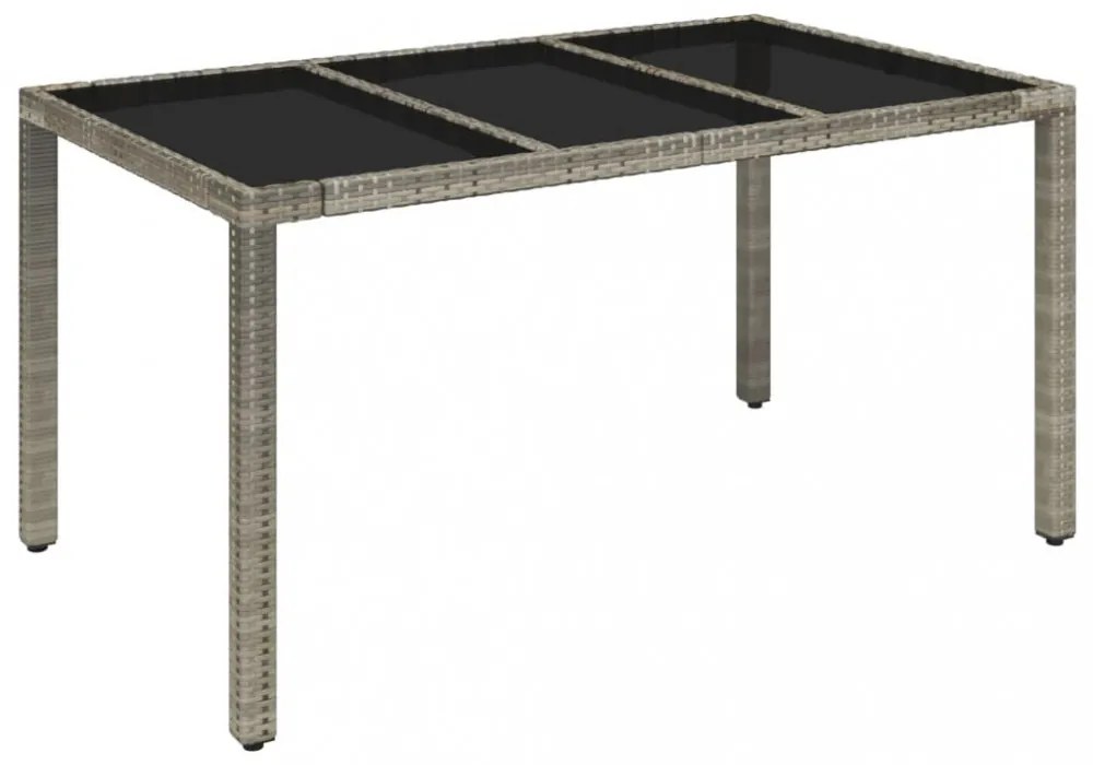 szürke polyrattan üveglapos kerti asztal 150 x 90 x 75 cm
