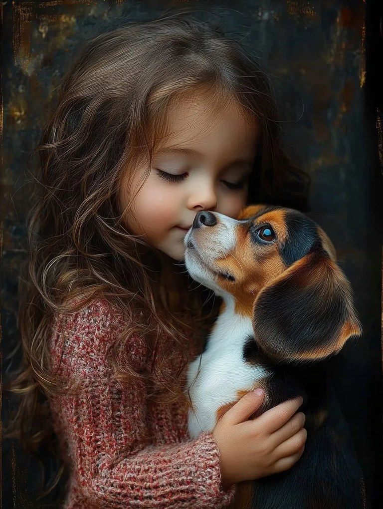 Canvas Vászonkép Lány Kutya Beagle Szerelem Portré 60x80