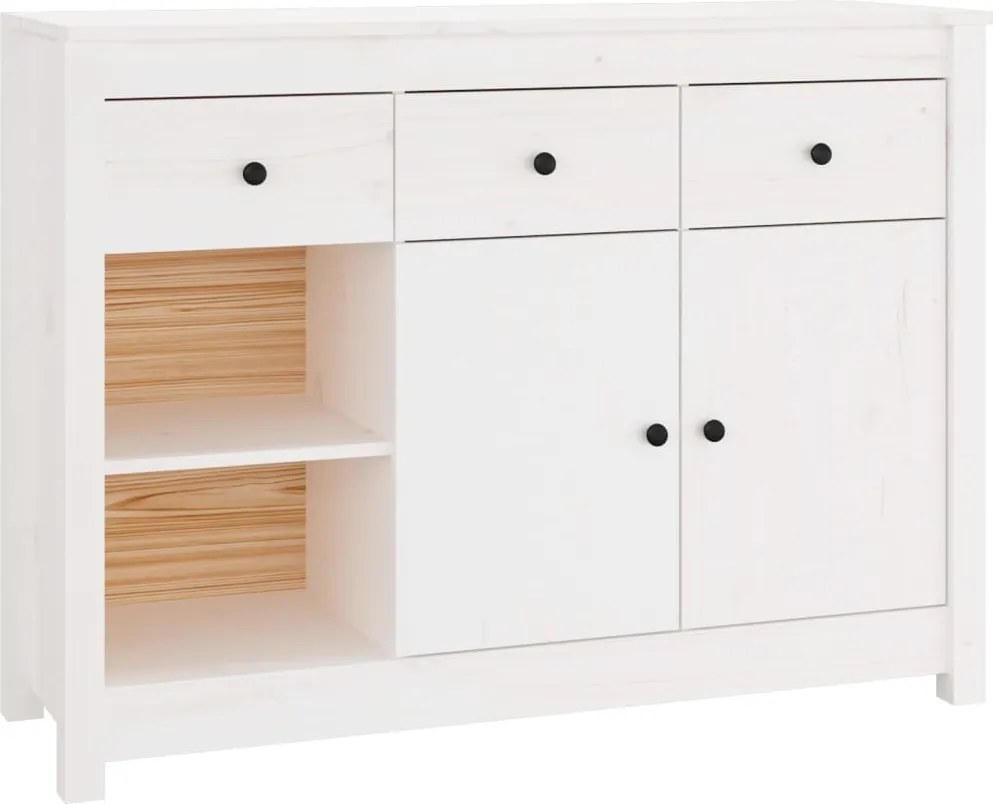 vidaXL fehér tömör fenyőfa tálalószekrény 100x35x74 cm