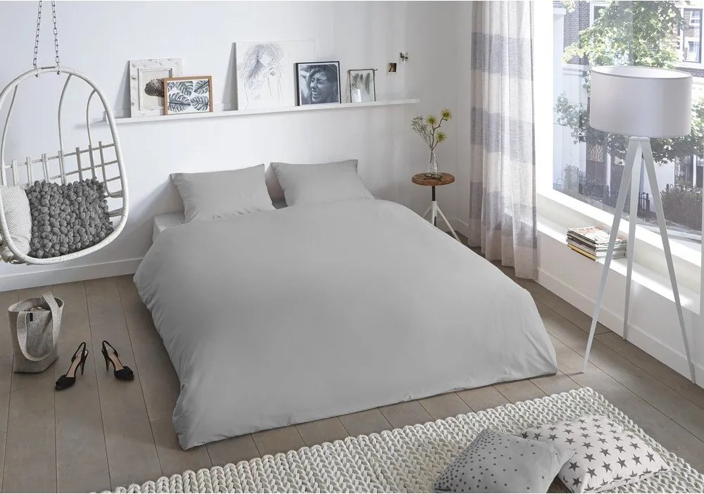 Universal világosszürke kétszemélyes pamut ágyneműhuzat, 220 x 240 cm - Good Morning