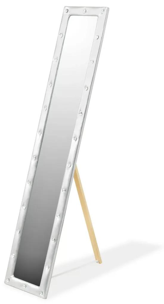 vidaXL fényes ezüst színű, műbőr keretes állótükör 30 x 150 cm