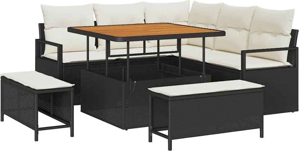 vidaXL Kerti Kanapé Szett párnával 8 pcs Fekete polirattan