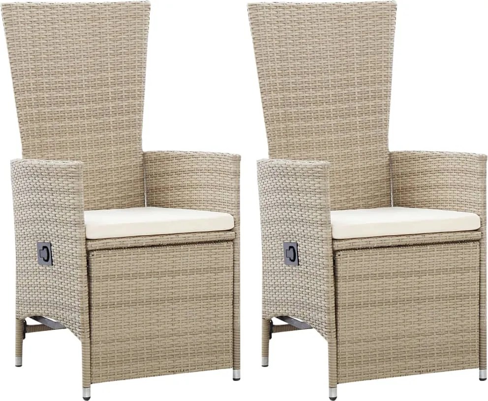 vidaXL 2 db bézs dönthető háttámlás polyrattan kerti szék párnával
