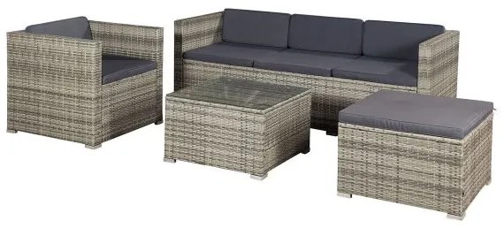 Juskys Punta Cana L kerti rattan bútor szett - szürke/antracit párnák
