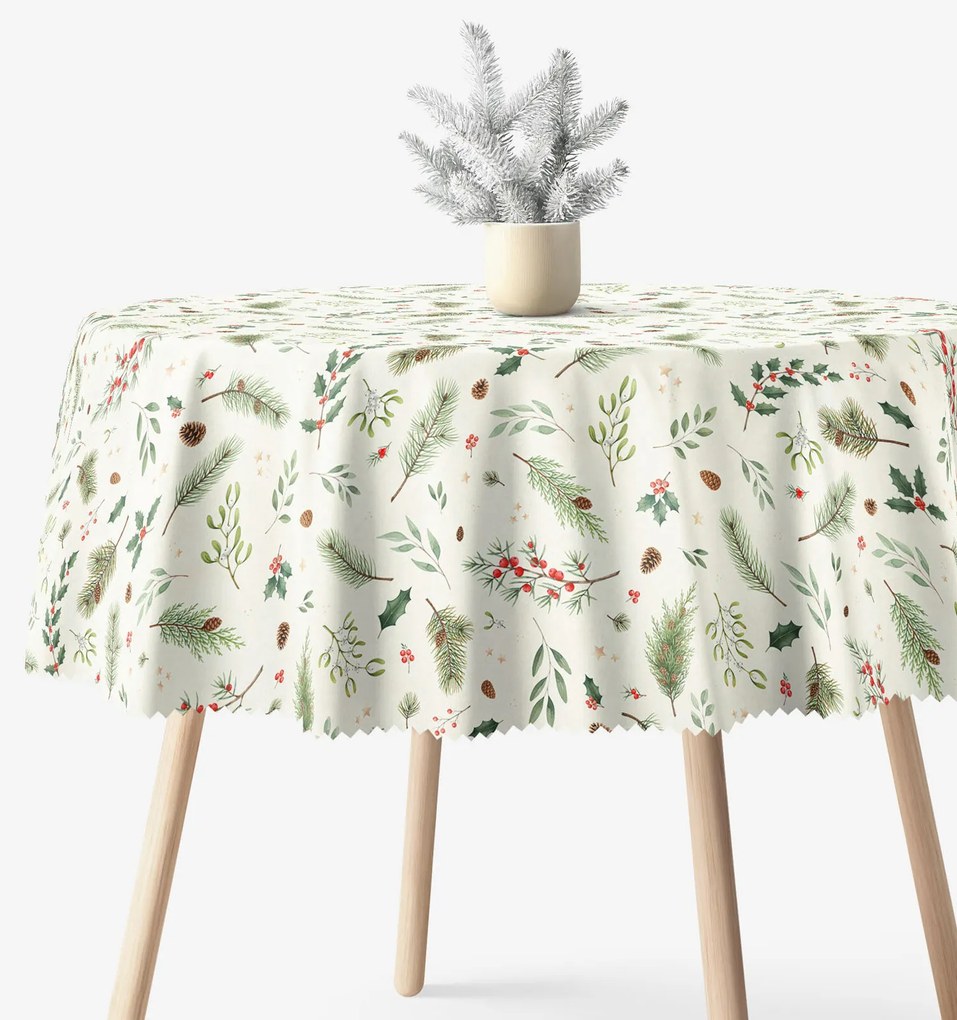 Goldea karácsonyi kör alakú teflonos terítő - téli ágacskák Ø 150 cm