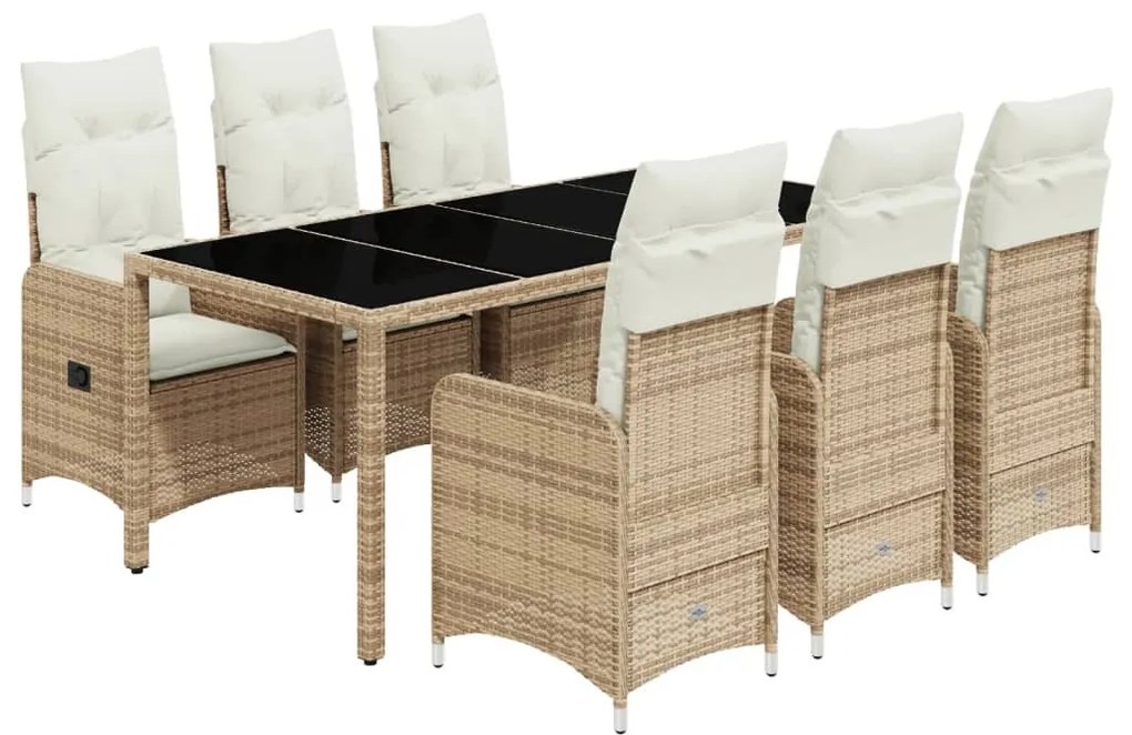 7 részes bézs polyrattan kerti bisztrógarnitúra párnákkal
