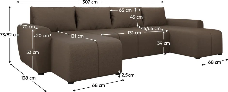 Univerzális ülőgarnitúra, barna, DELIN U UNI