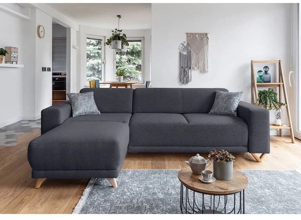 Antracitszürke kinyitható-tárolóhelyes sarokkanapé Classy Sophie – Miuform