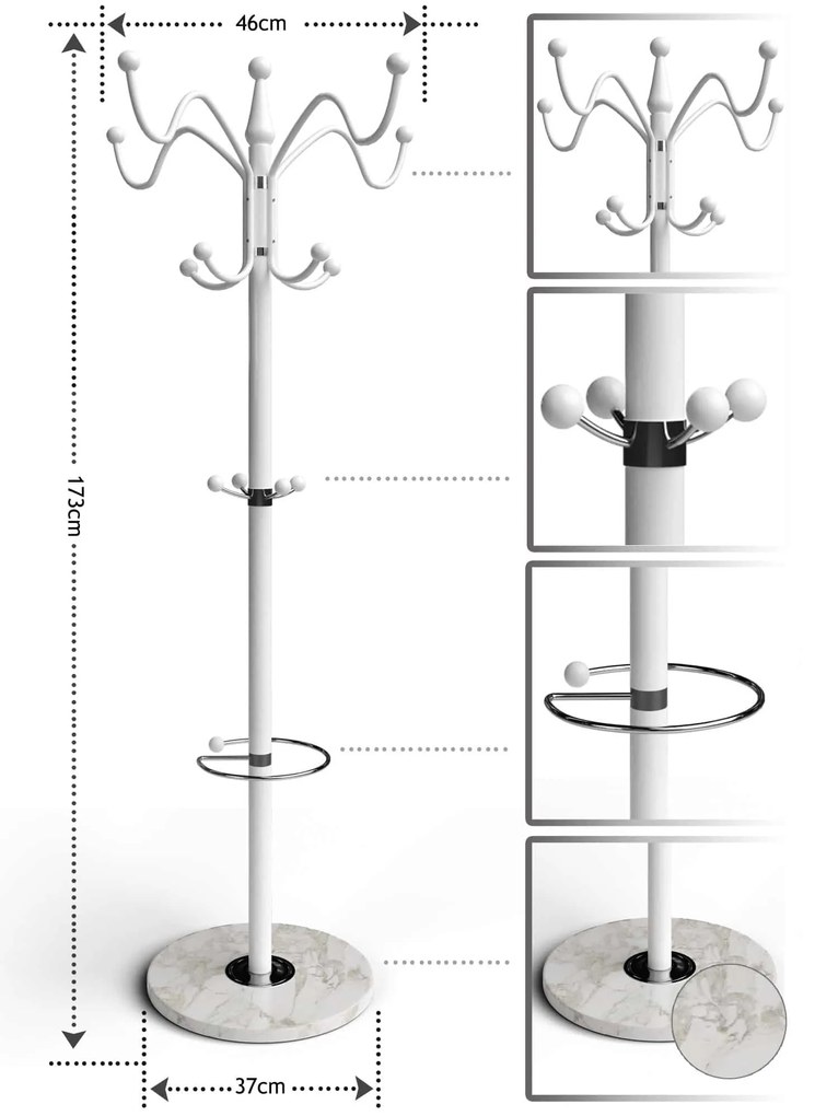 TENZY fogas márvány talapzattal, 37x173cm, fehér Casaria