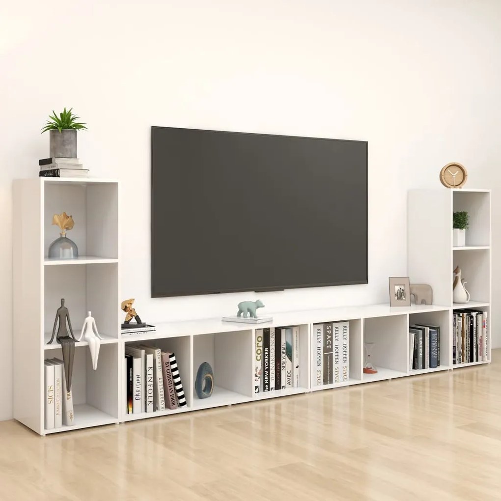 4 db fehér szerelt fa TV-szekrény 107 x 35 x 37 cm