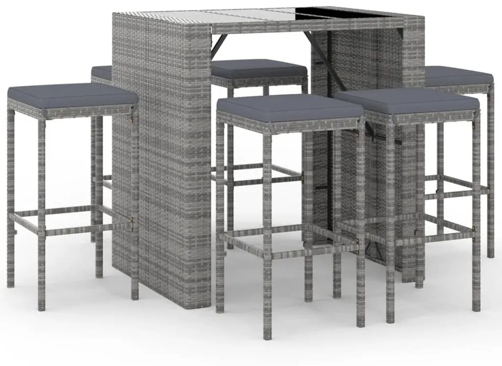 7 részes szürke polyrattan kerti bárszett párnákkal