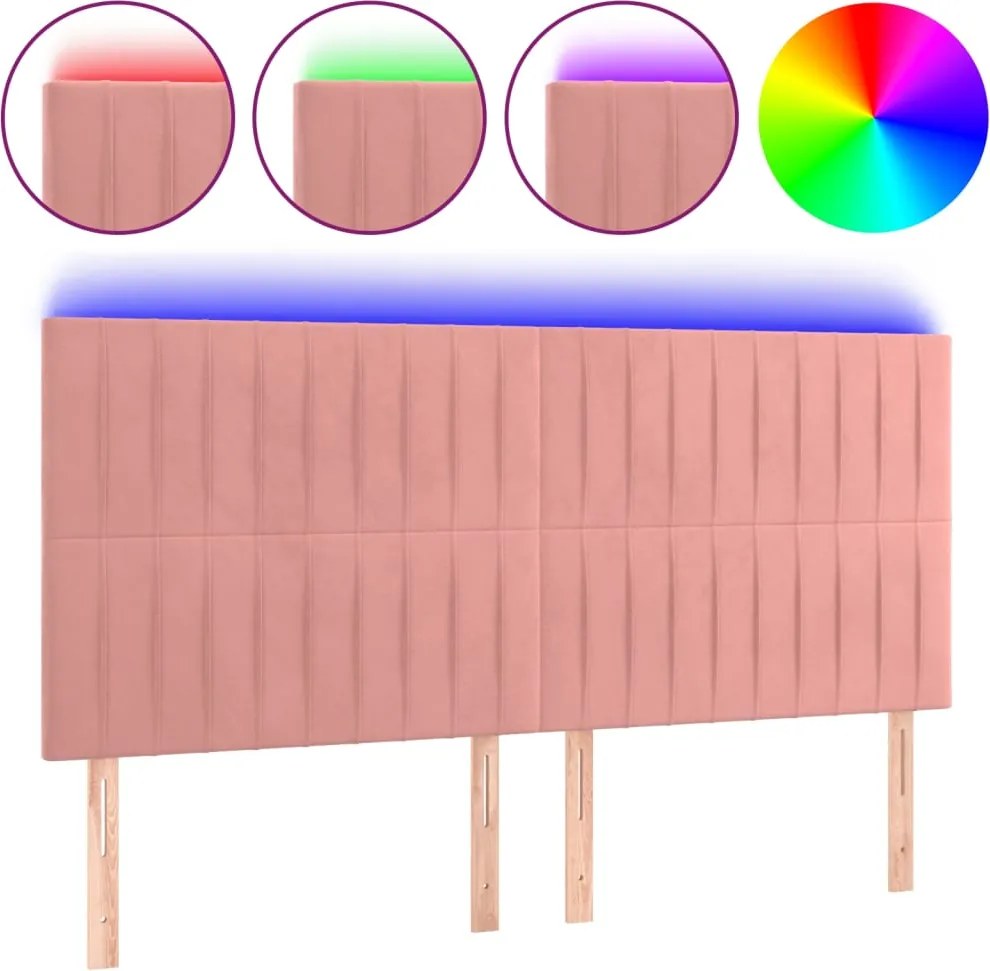 vidaXL rózsaszín bársony LED-es fejtámla 200x5x118/128 cm
