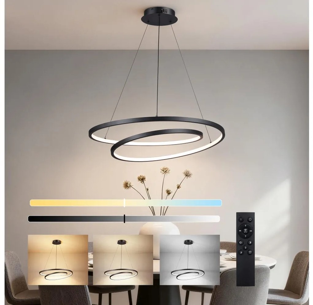 Brilagi-LED Dimmelhető függőlámpa TWISTER LED/75W/230V átm. 70 cm fekete + távirányító