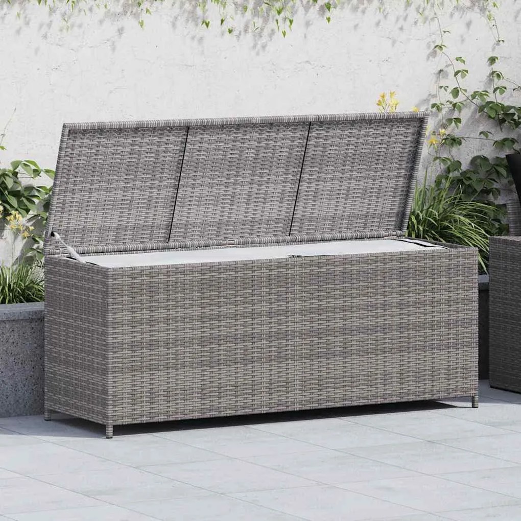 Szürke Polyrattan Kerti Tárolóláda 150 X 50 X 60 Cm