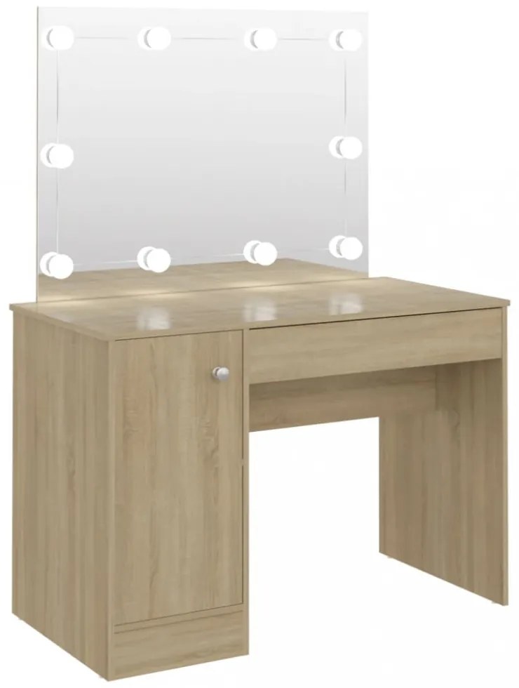 tölgyszínű LED-es MDF sminkasztal 110 x 55 x 145 cm