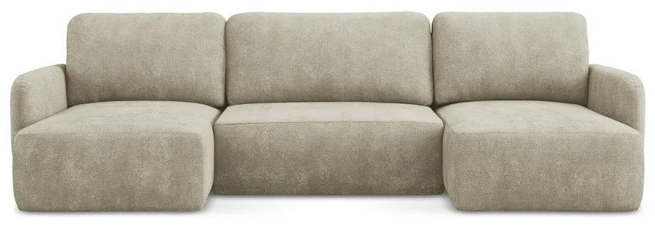 Bézs zsenília kinyitható-tárolóhelyes sarokkanapé (U alakú) Lilo – Makamii