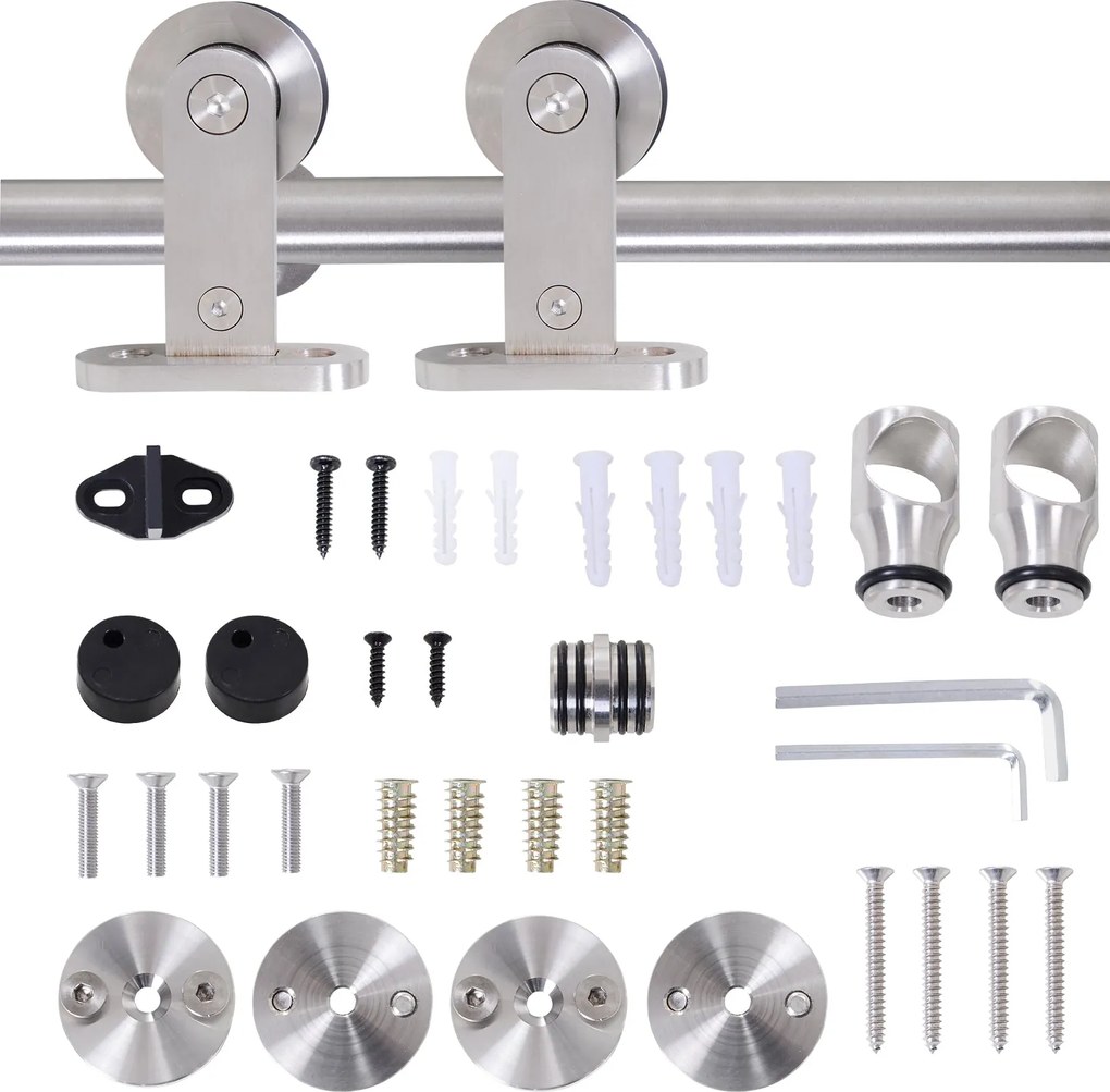 HOMCOM Csúszóajtó Készlet Fa Csúszóajtók Rozsdamentes Acél Sínek | Aosom