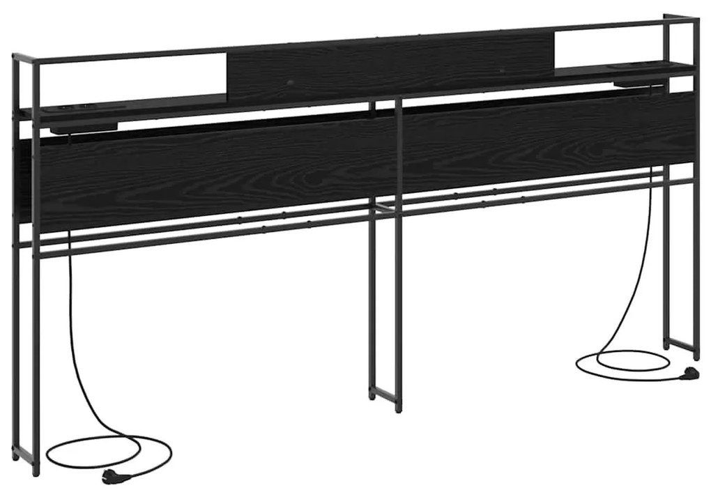 Tároló fejtámla polcokkal tárolóval Musta tammi 180 cm Faanyag