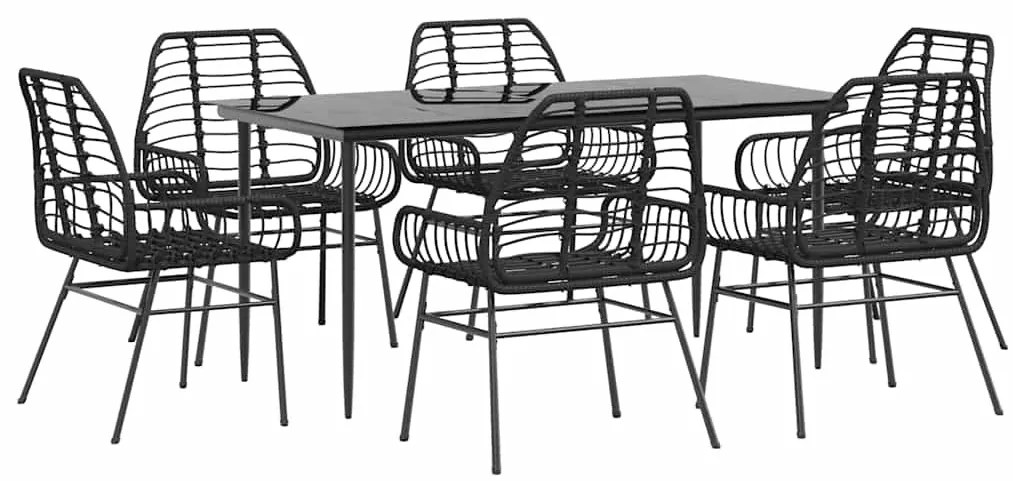 7 részes fekete polyrattan üveg kerti étkezőgarnitúra