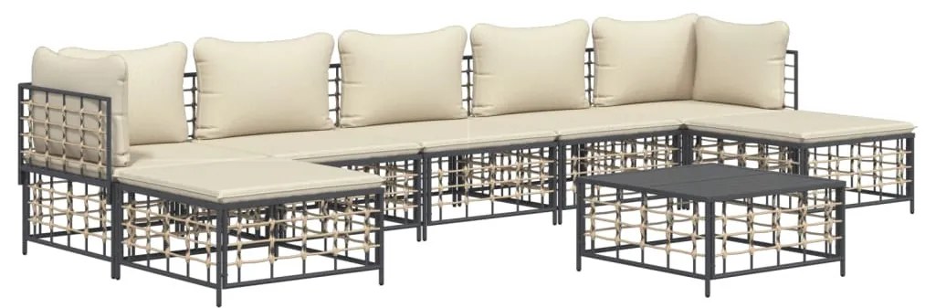 8 részes antracitszürke polyrattan kerti ülőgarnitúra párnákkal