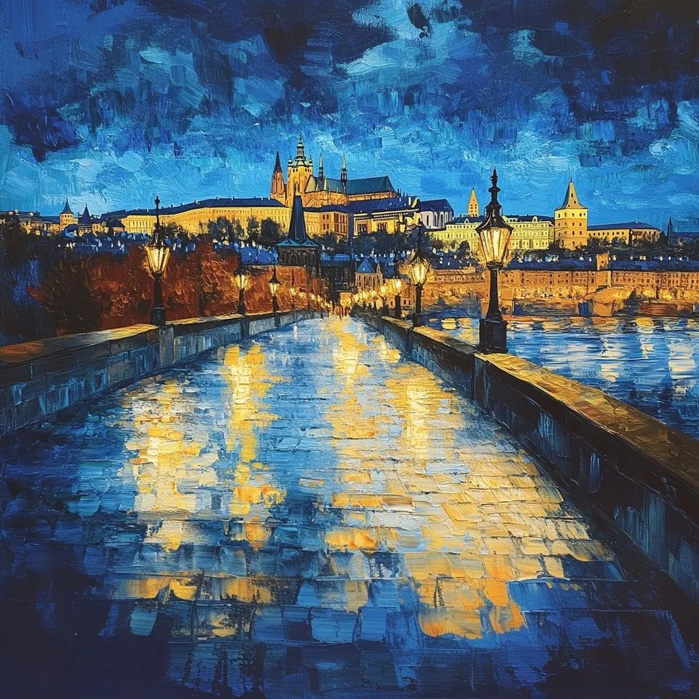 Vászonkép Canvas Város Építészet Prága Híd Éjszaka 80x80