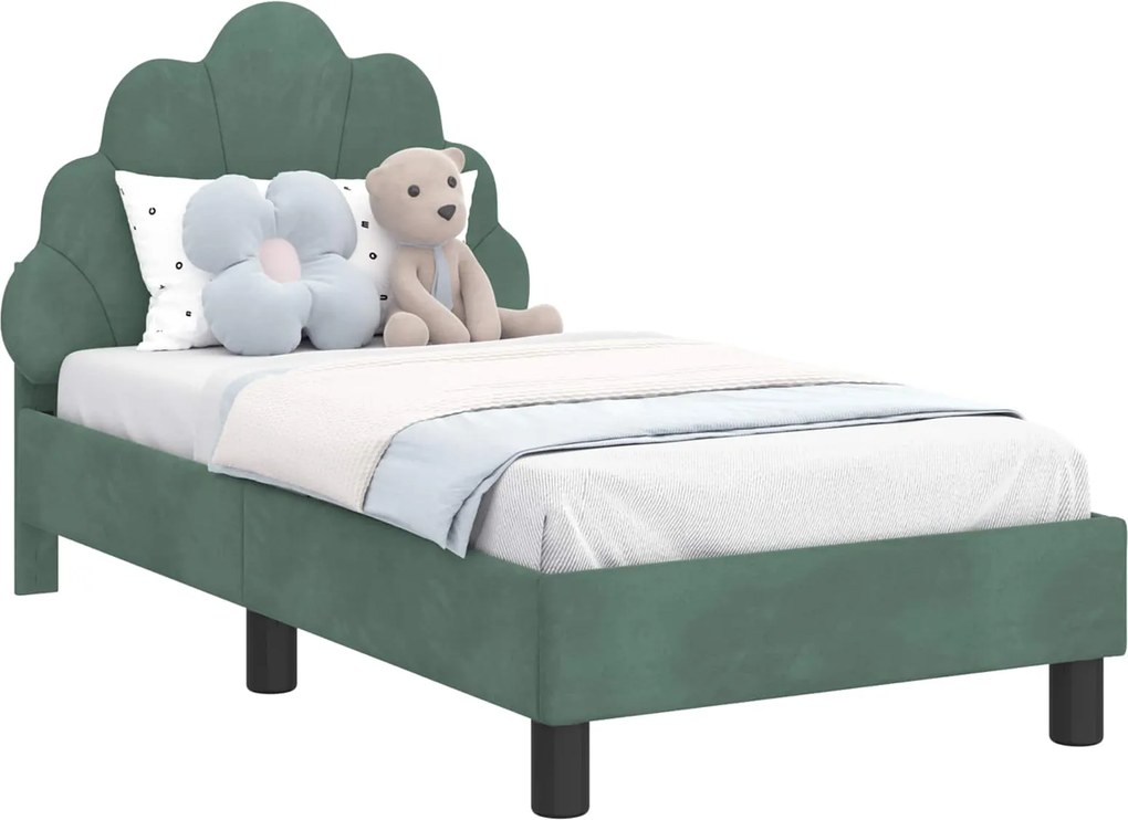 vidaXL Gyerekágy keret fejtámlával Tengeri Zöld 70 x 140 cm Bársony