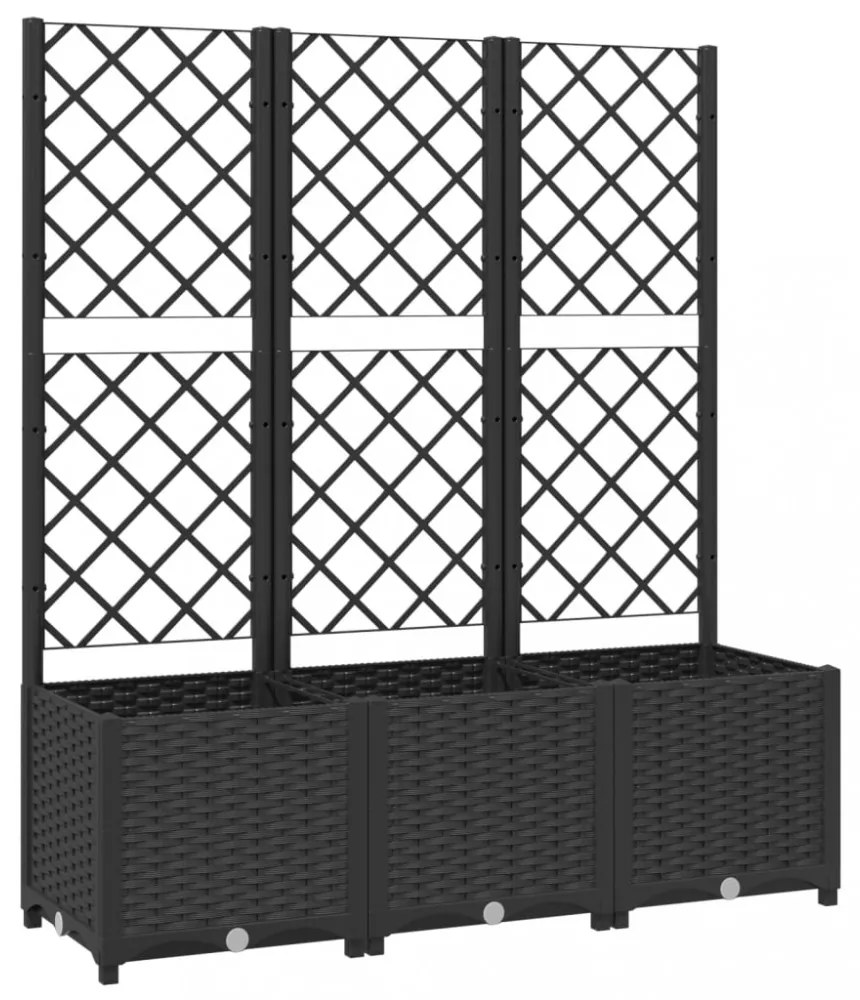 fekete polipropilén rácsos kerti ültetőláda 120 x 40 x 136 cm