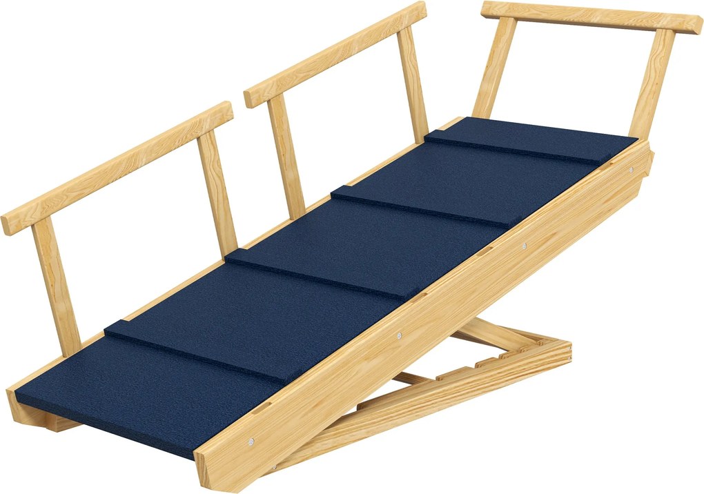 PawHut Összecsukható Kutyalépcső Eltávolítható Korláttal, Csúszásmentes Kutyamászó Segédeszköz 40 kg-ig, 85 x 40 x 78,5 cm, Természetes | Aosom