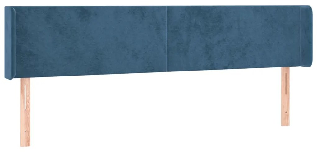 sötétkék bársony szárnyas fejtámla 163x16x78/88 cm