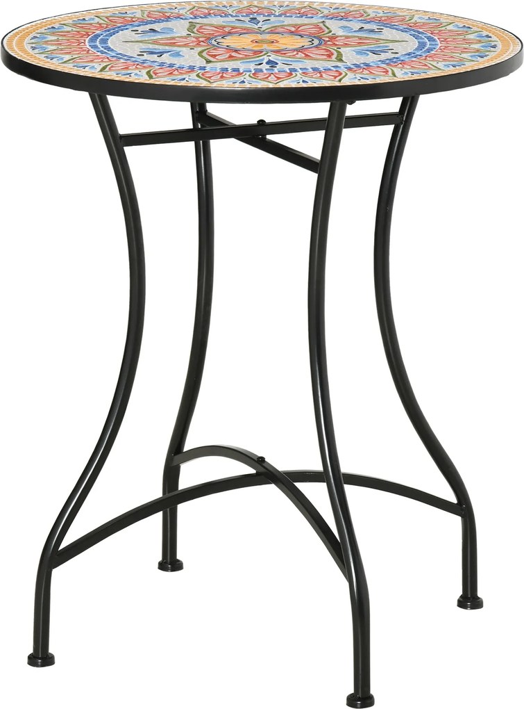 Outsunny Kültéri Asztal Ø60 cm, Időjárásálló Fém Terasz Asztal, Kültéri Étkezőasztal, Kemping Asztal, Kerek Terasz Asztal Kertre, Teraszra, Balkonra P