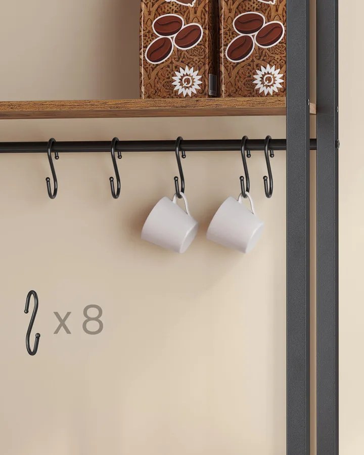 Konyhai polc beépített elosztóval, 40 x 60 x 170 cm, rusztikus barna és fekete