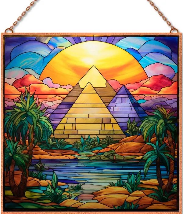 Gizai piramisok-Ólomüveg stílusban üvegkép, falikép