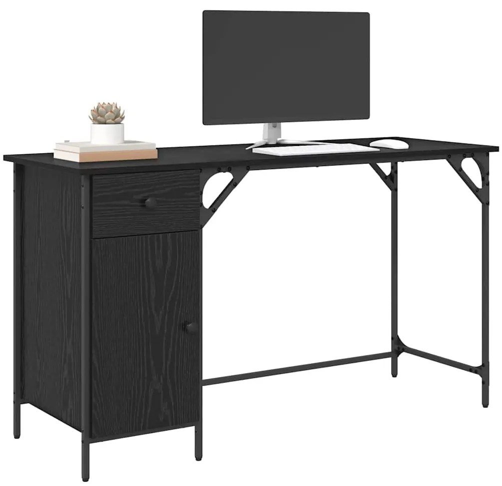 Számítógépes asztal Fekete tölgy 131 x 48 x 75 cm Faanyag