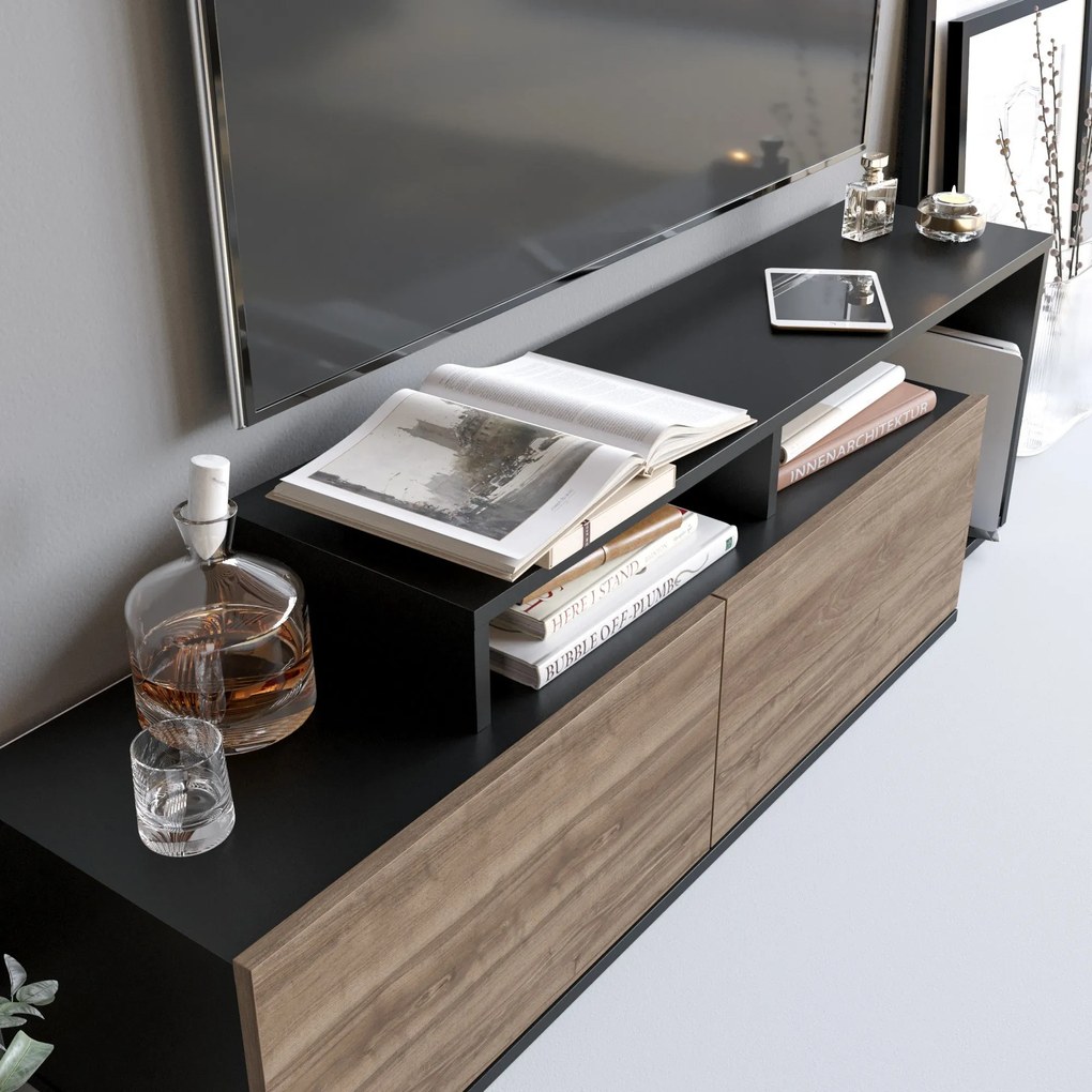 TV szekrény Nexera - Black, Walnut