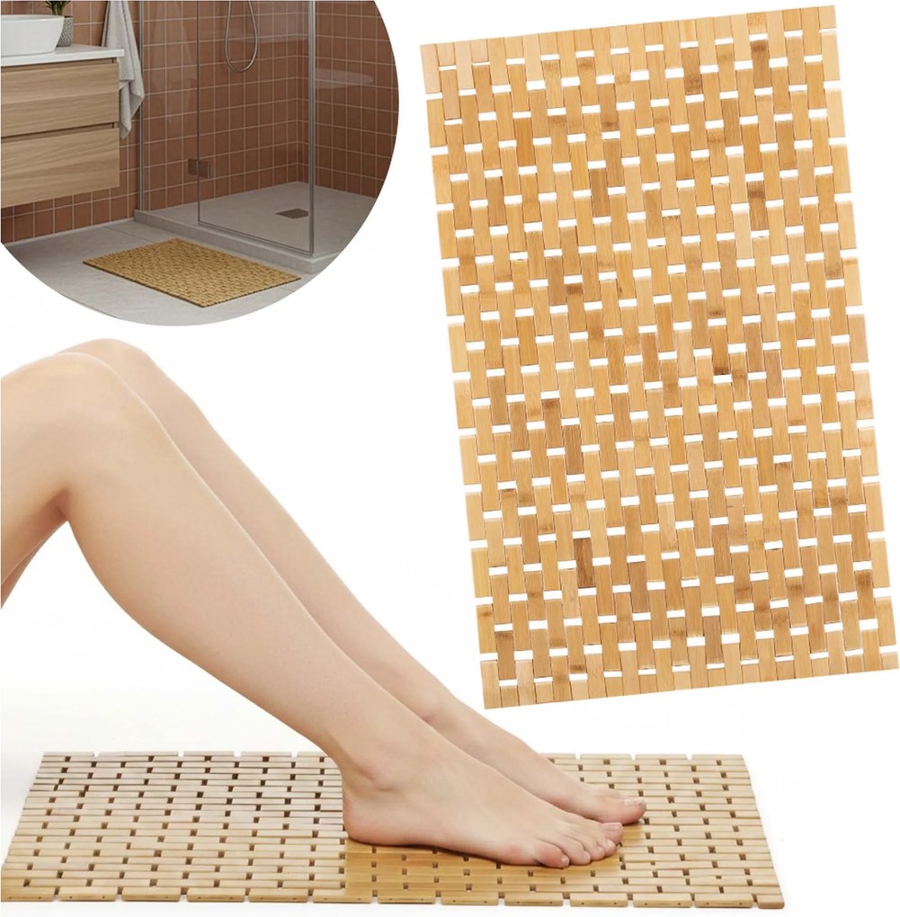 Fürdőszobaszőnyeg Bambusz Csúszásgátló Szőnyeg Gyorsan Száradó 50x80cm Nagy