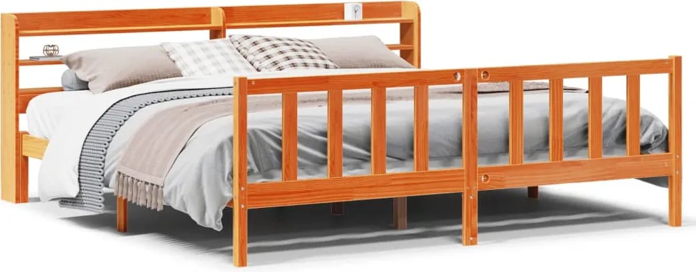 vidaXL viaszbarna tömör fenyőfa ágykeret fejtámlával 200 x 200 cm