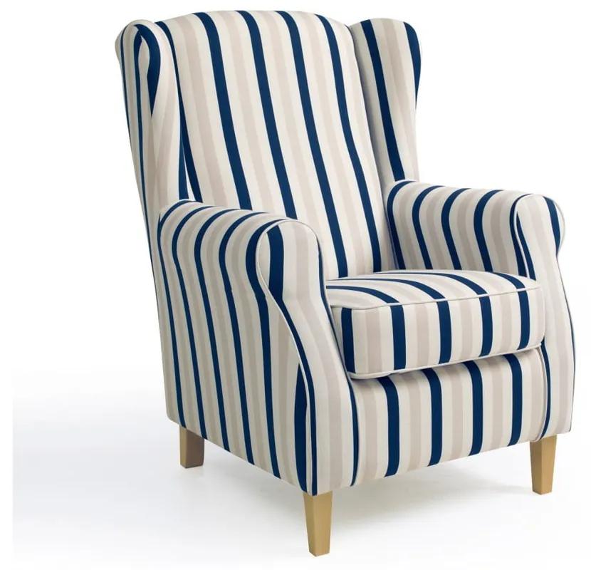 Lorris kék-fehér csíkos, füles fotel - Max Winzer